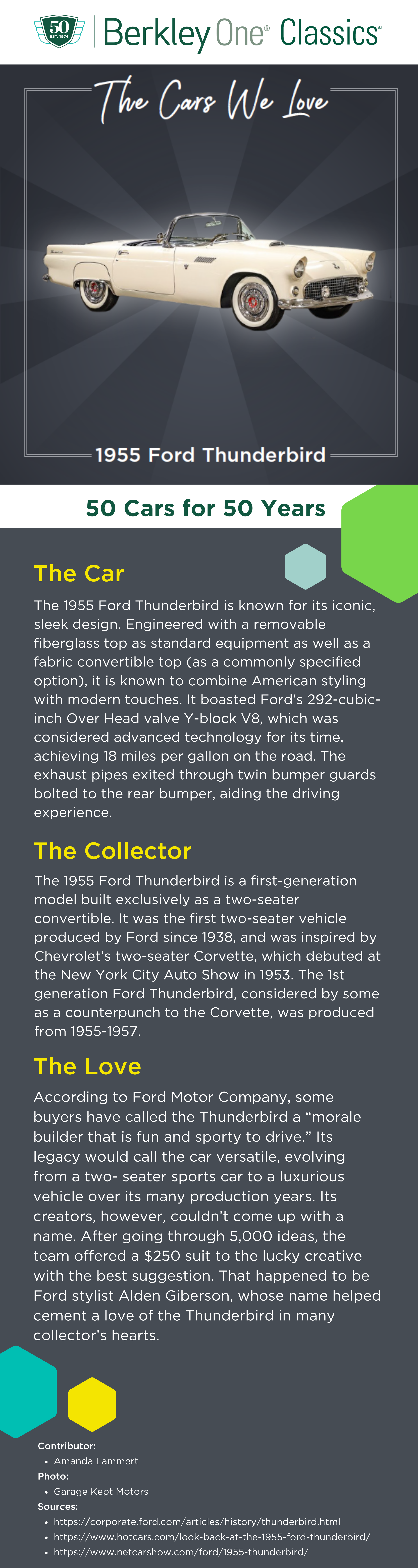 And infographic describing the 1955 Ford Thunderbird and the reasons we love it. 