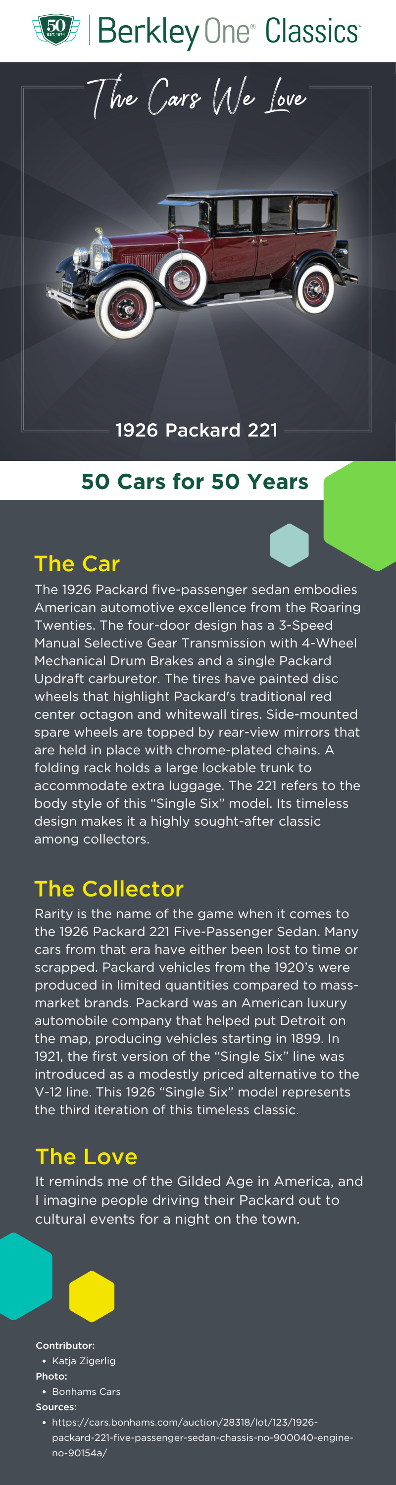 An infographic describing the Packard 221 and the reasons we love it. 