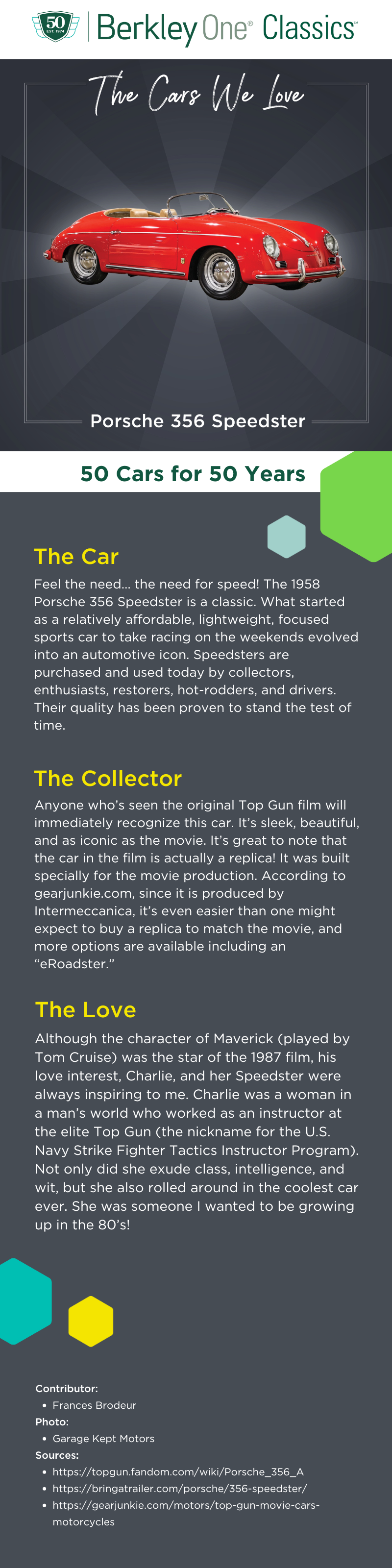 An infographic describing the Porsche 356 Speedster and the reasons we love it. 