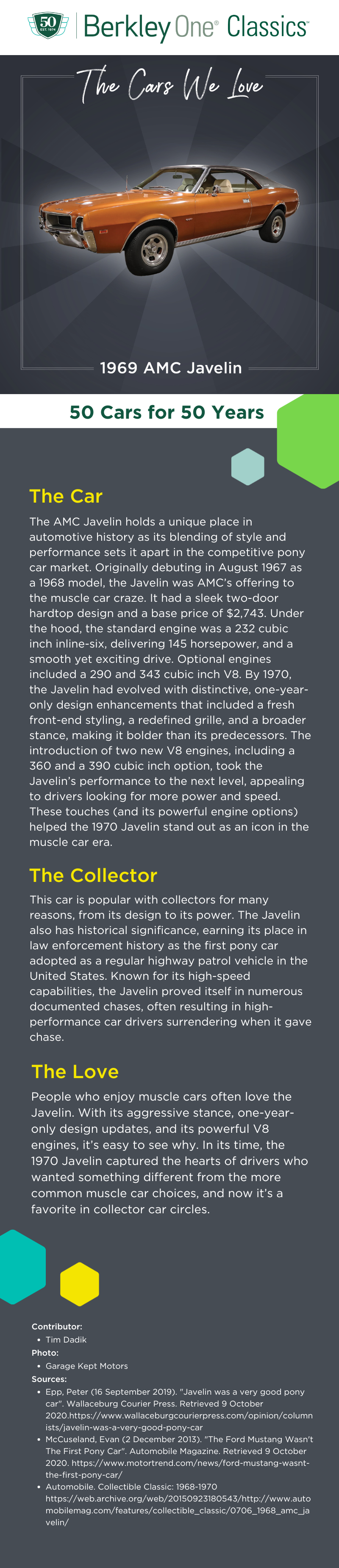 An infographic describing the AMC Javelin and the reasons we love it. 